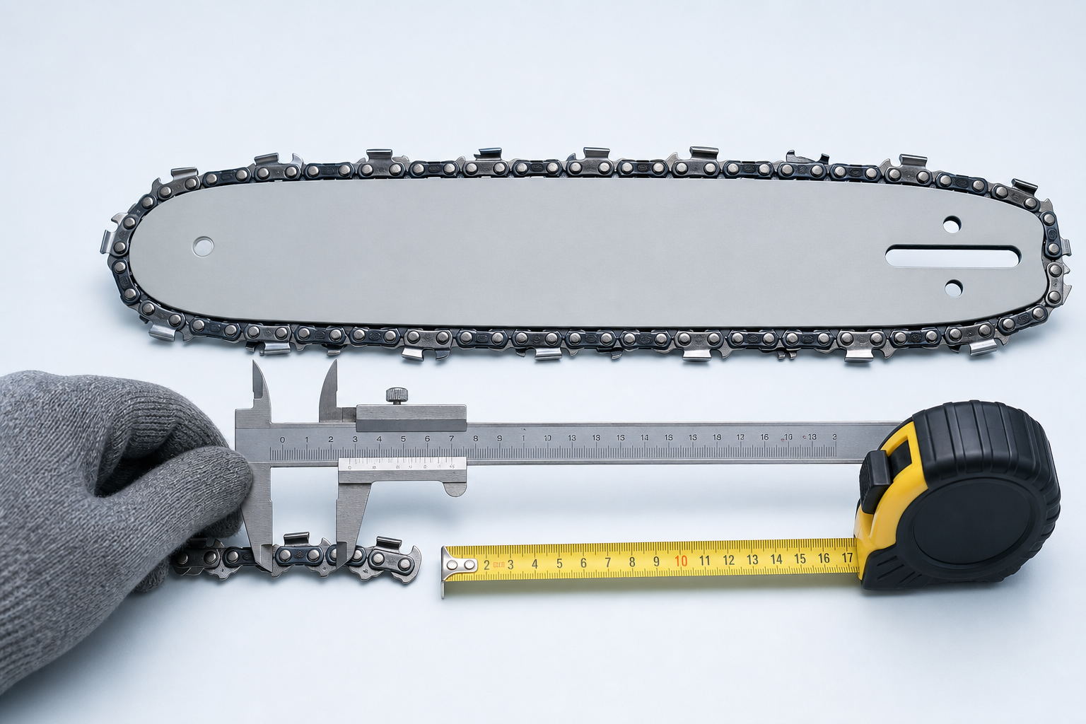 Measuring chain pitch, gauge and drive links