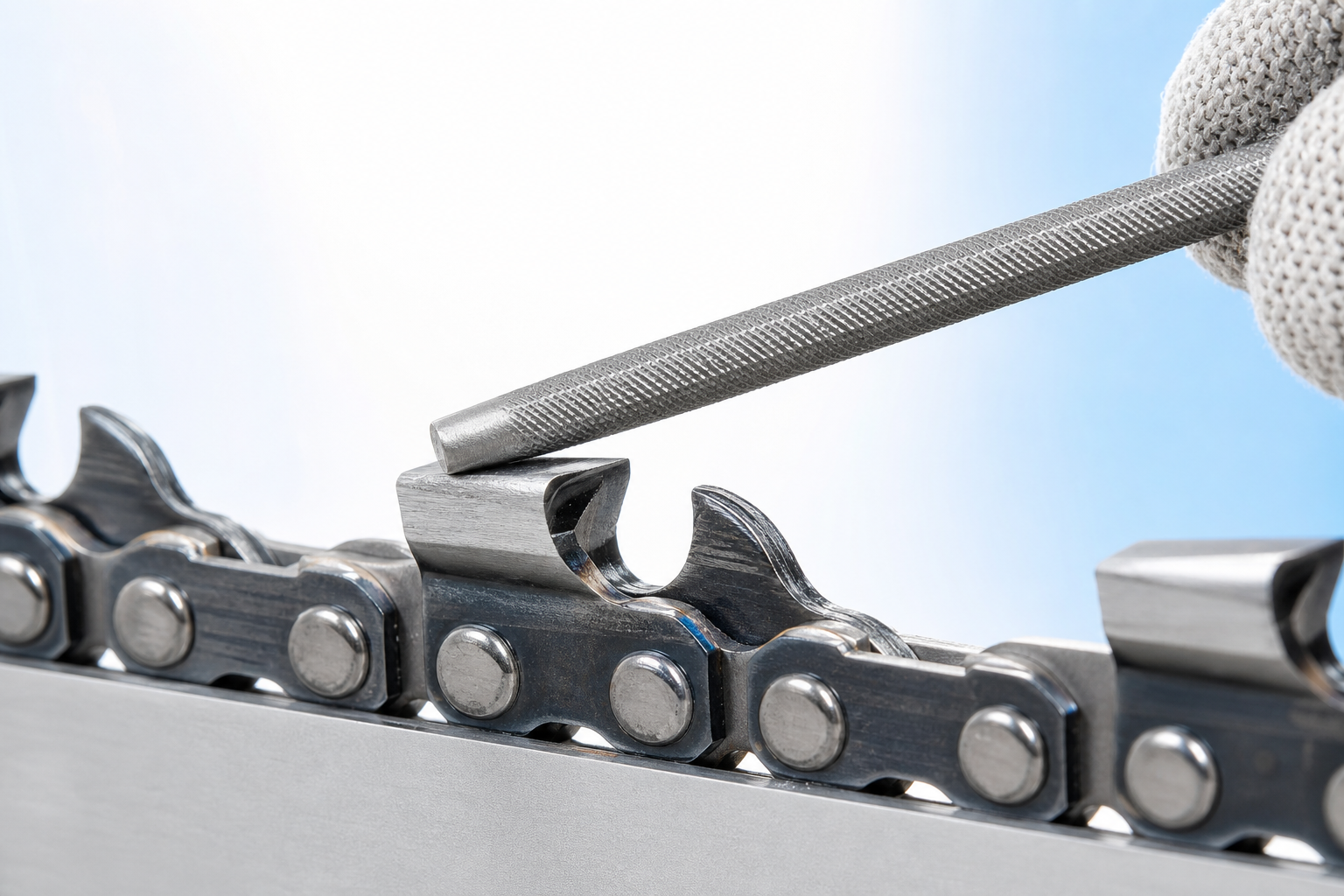 Sharpening a chainsaw chain cutter